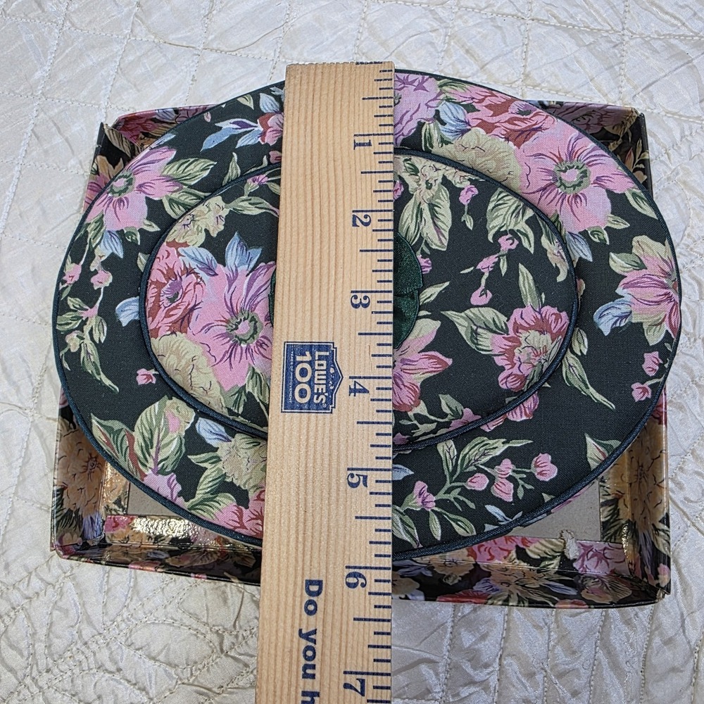 Quilted Trinket Box Floral Print Fabric Covered Sewing Trinket Box Grannycore - Picture 5 of 6